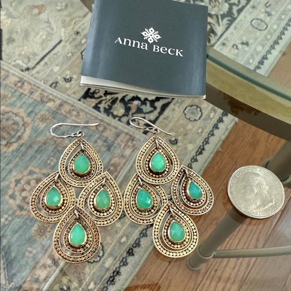 Anna Beck Gold Plated Chandelier Chrysoprase Earrings - Picture 1 of 8